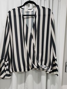 Ivory & black Striped Blouse